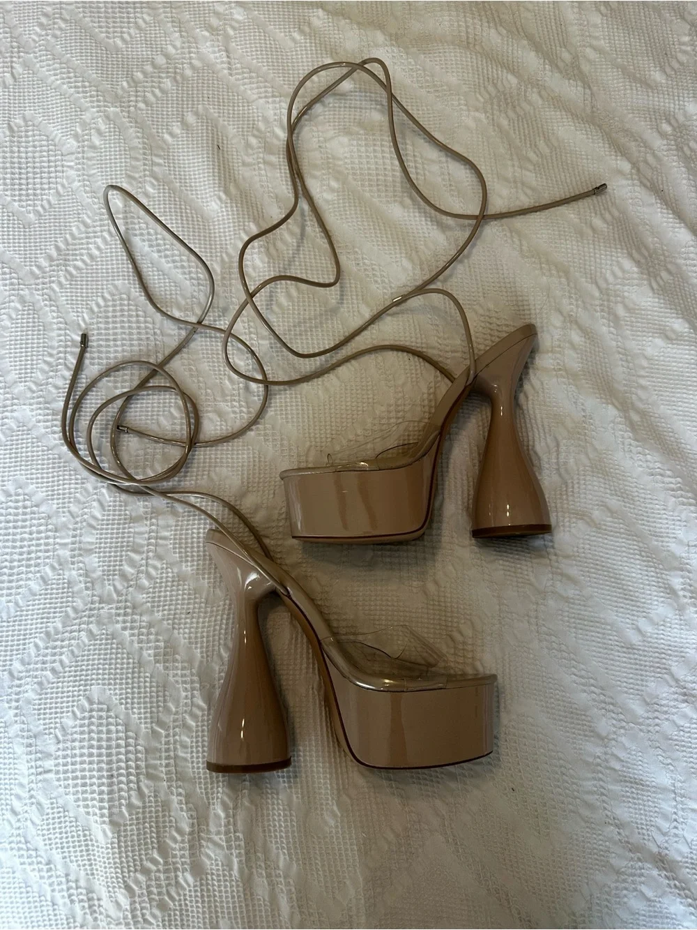 Nasty Gal Ikrush Julia Extreme Platform Strappy High Heels in Nude Size 7
